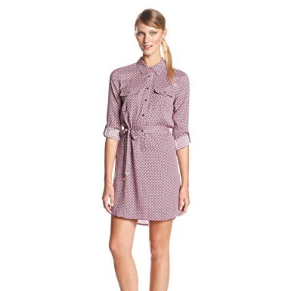 Juicy Couture Shirt Dress Pink Diamond Geometric Long Sleeve Size 0